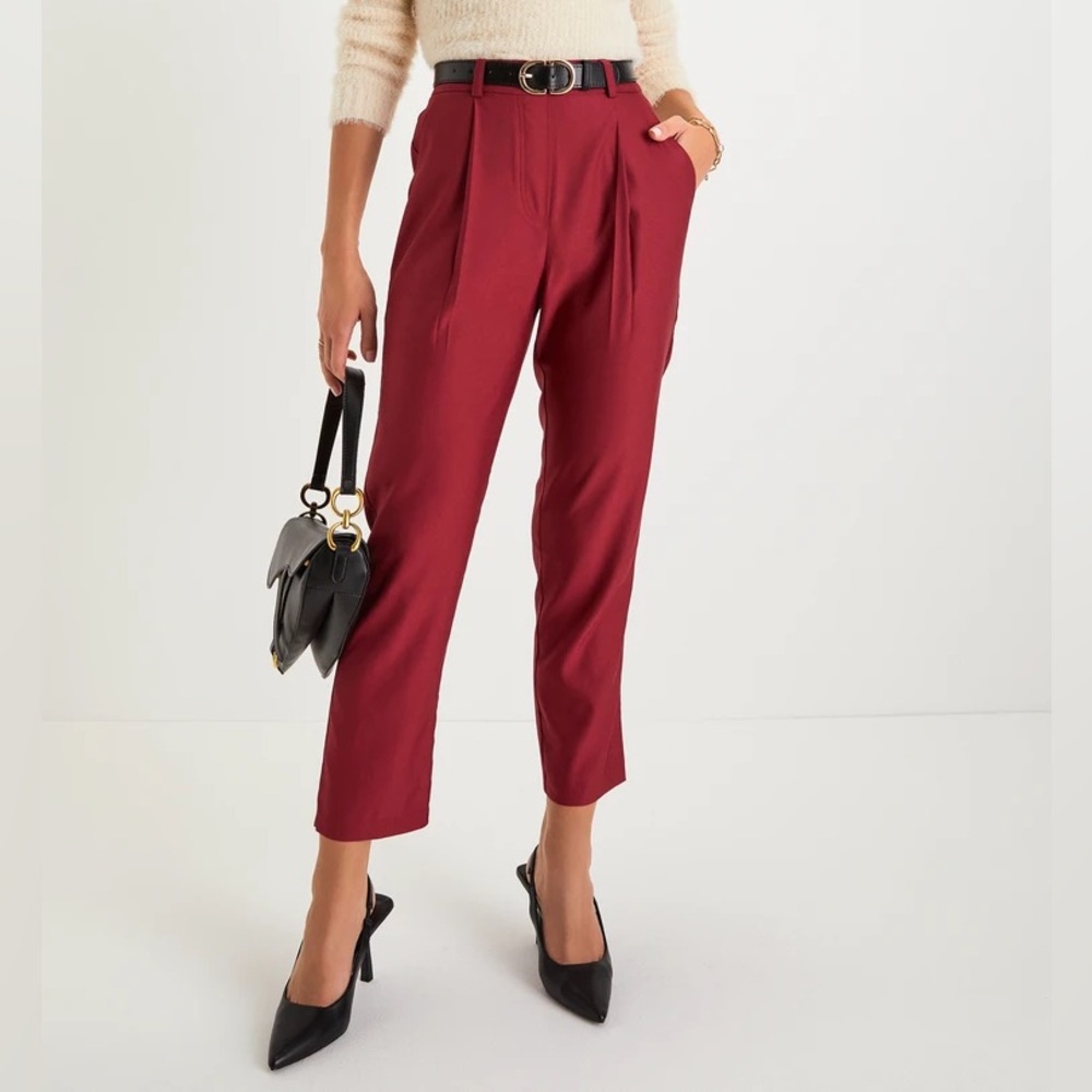 NWT Lulu’s Business Behavior Red Wine Twill High Rise Tapered Pants
